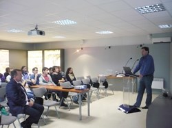 Alex Martin, Design Engineer at ITER Organization, explaining the ITER Project to students from the Polytechnical University of Catalunya. (Click to view larger version...)
